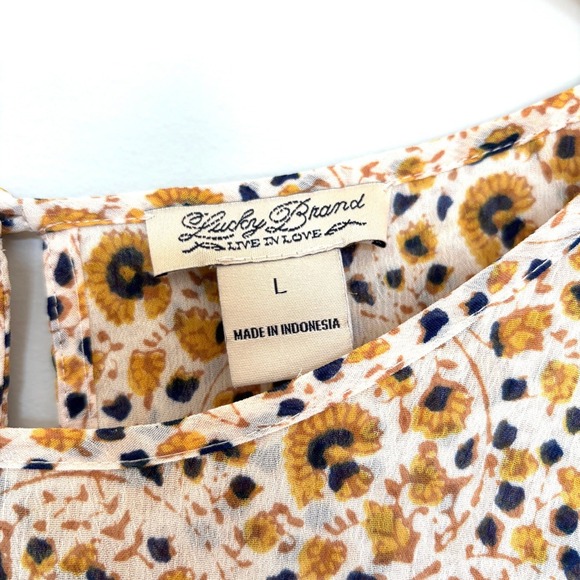 Lucky Brand Size L Floral Print Blouse Top Long Sleeve Lightweight Boho Style - Picture 10 of 12